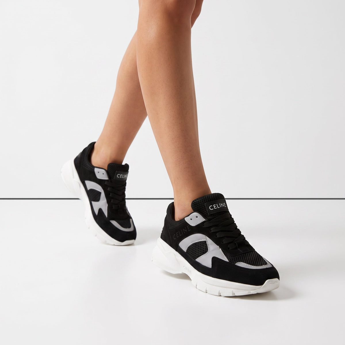Celine Chunky Trainer Sneakers — Black & White