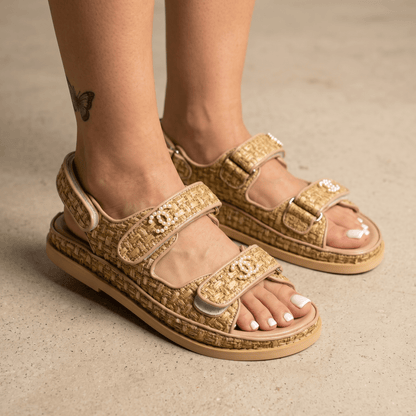 Chanel-Inspired Woven Comfort Sandals ✨🤍