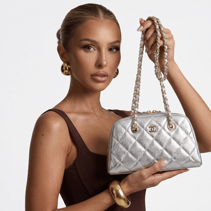 Chanel Metallic Silver Quilted Chain Bowling Bag ✨🩶