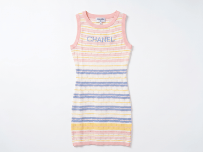 🌸 Chanel Pastel Stripe Knit Mini Dress