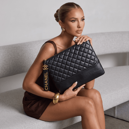 ✨ Chanel Quilted Leather Large Zip Pouch – Black