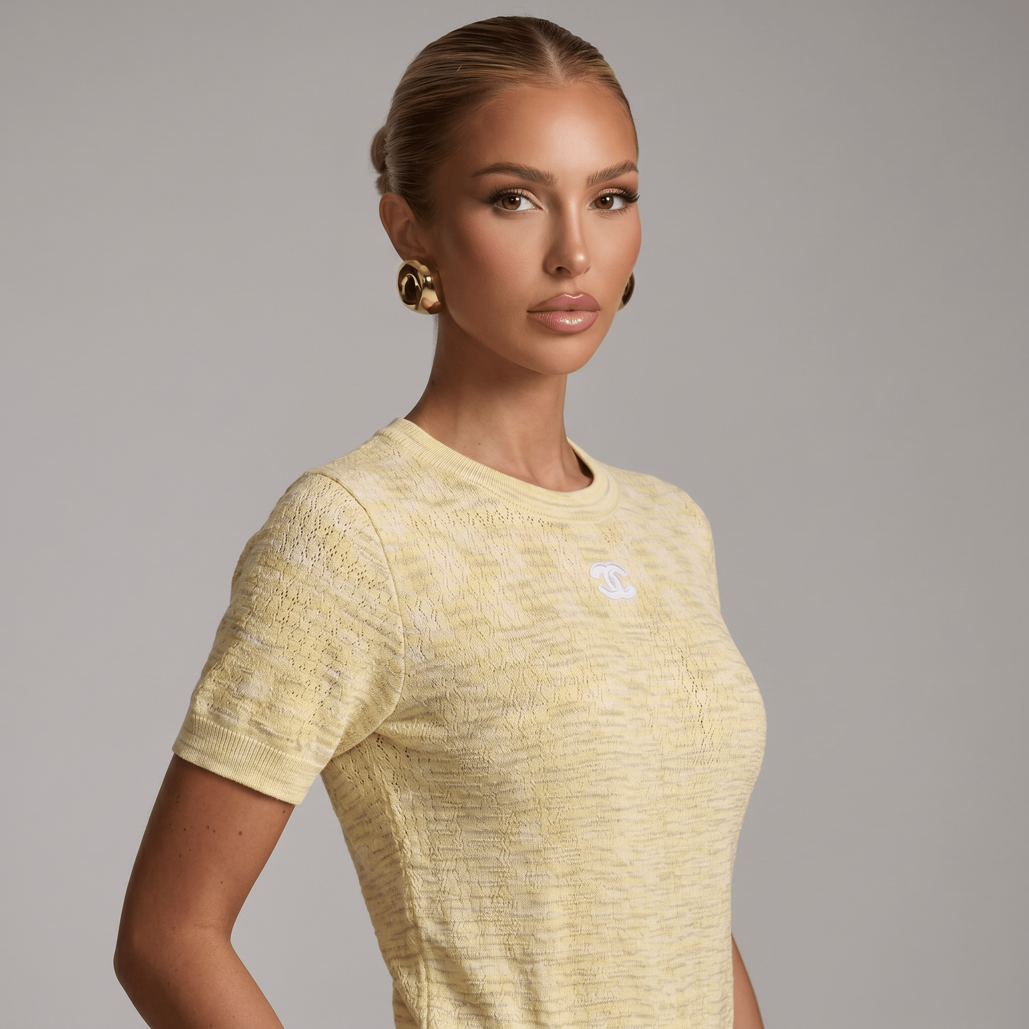 💛 Chanel Textured Knit Top – Butter Yellow