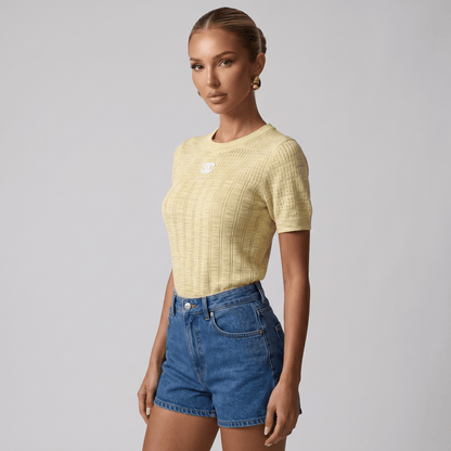 💛 Chanel Textured Knit Top – Butter Yellow