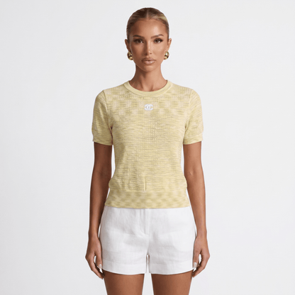 💛 Chanel Textured Knit Top – Butter Yellow