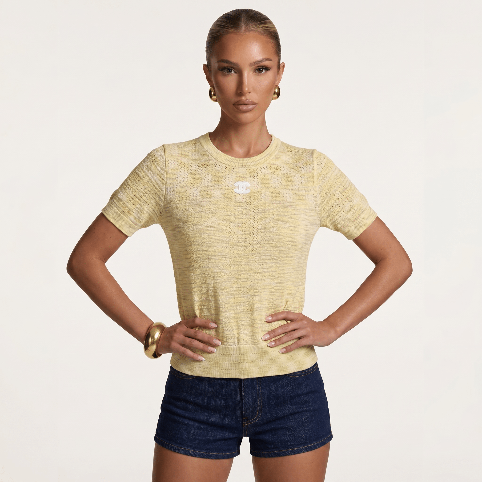 💛 Chanel Textured Knit Top – Butter Yellow
