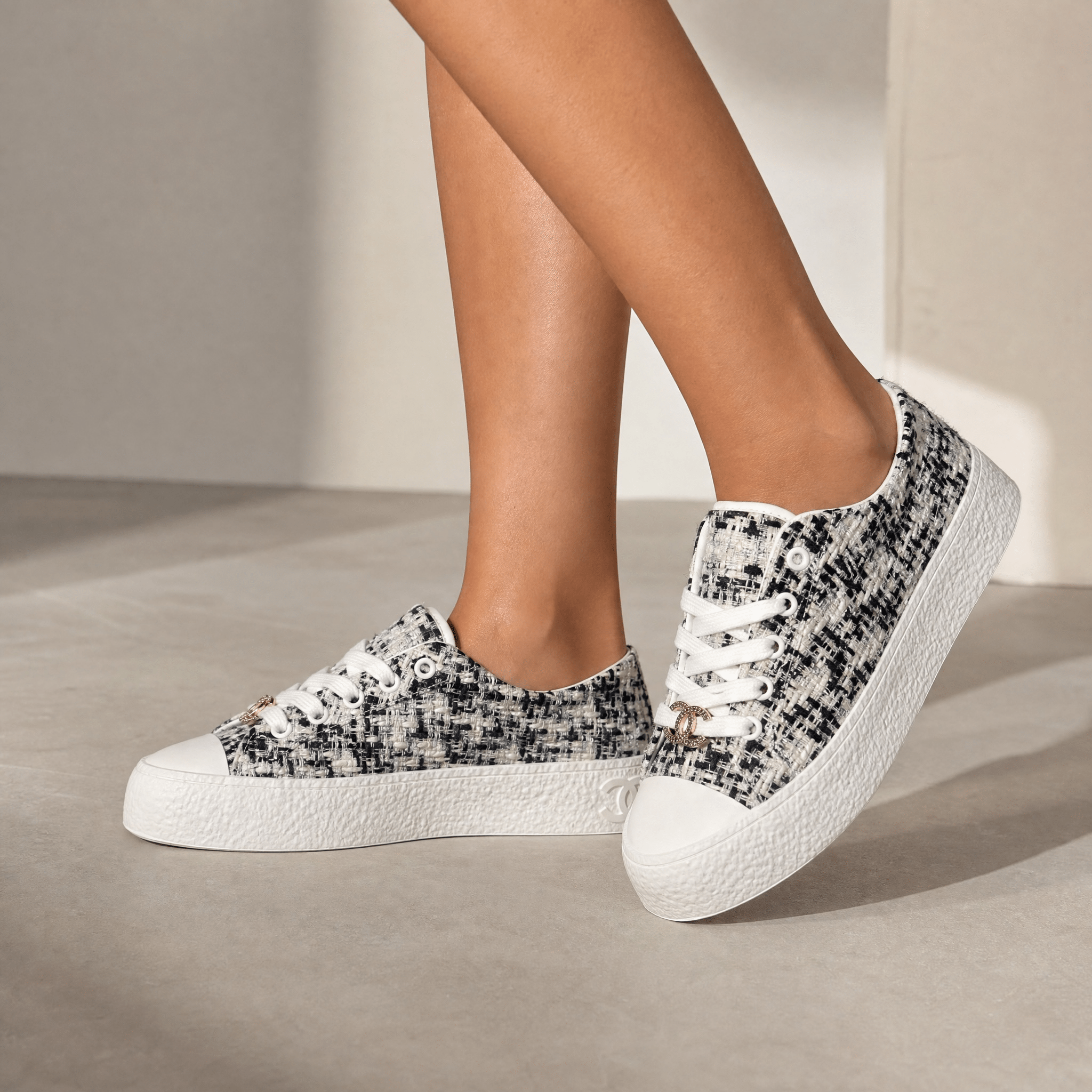 Chanel Tweed Platform Sneakers – Black & White Luxe Edition 🤍🖤