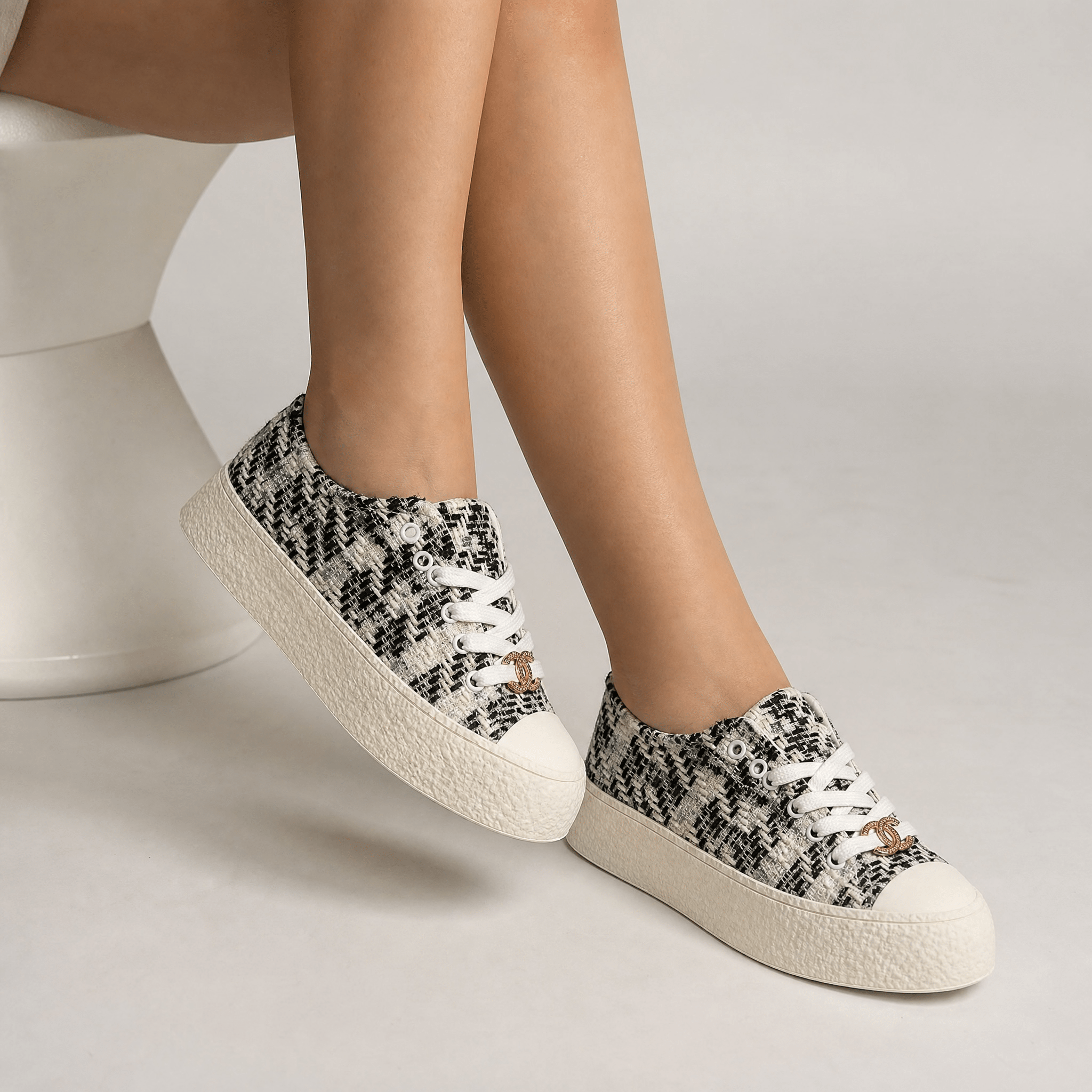 Chanel Tweed Platform Sneakers – Black & White Luxe Edition 🤍🖤