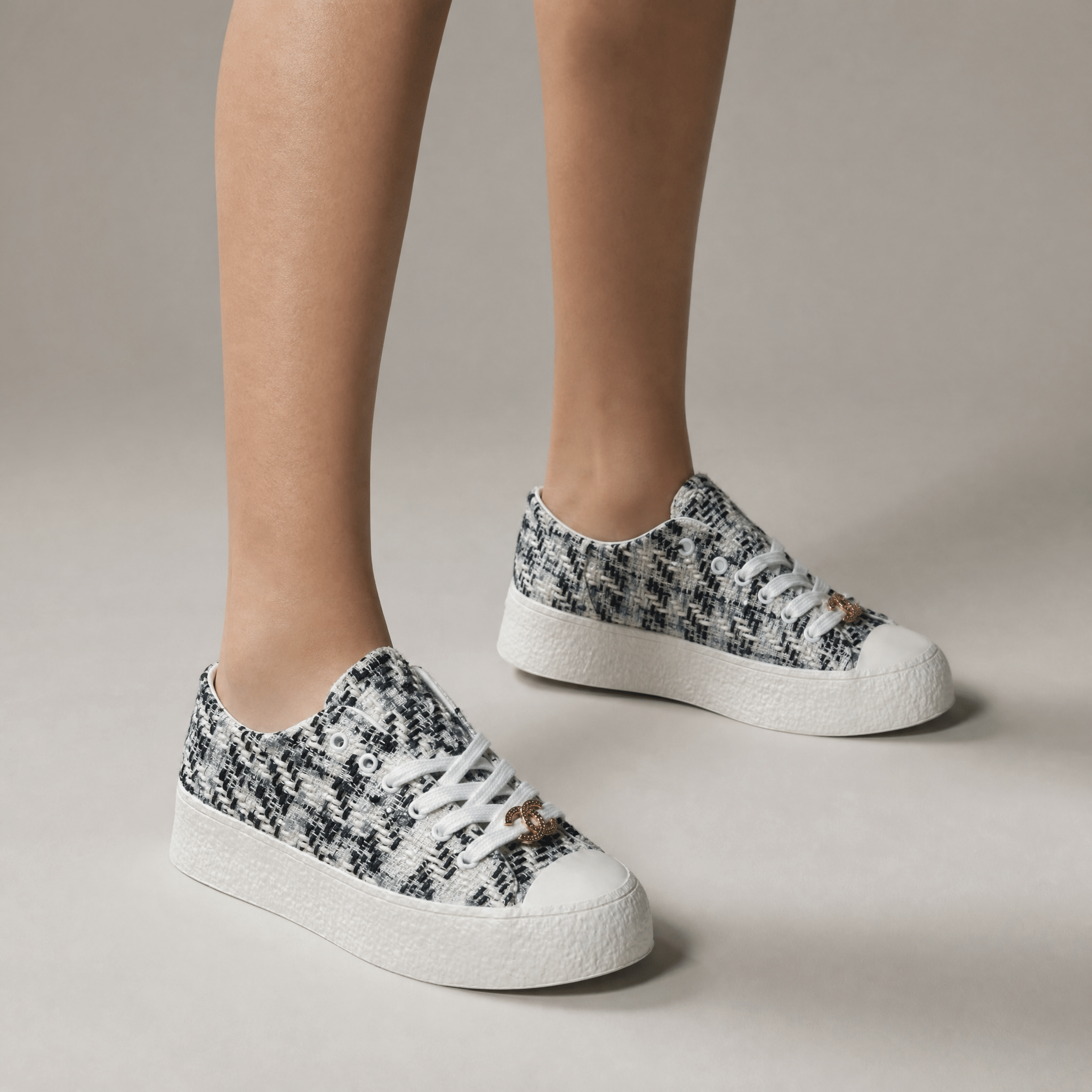 Chanel Tweed Platform Sneakers – Black & White Luxe Edition 🤍🖤