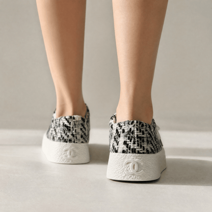Chanel Tweed Platform Sneakers – Black & White Luxe Edition 🤍🖤