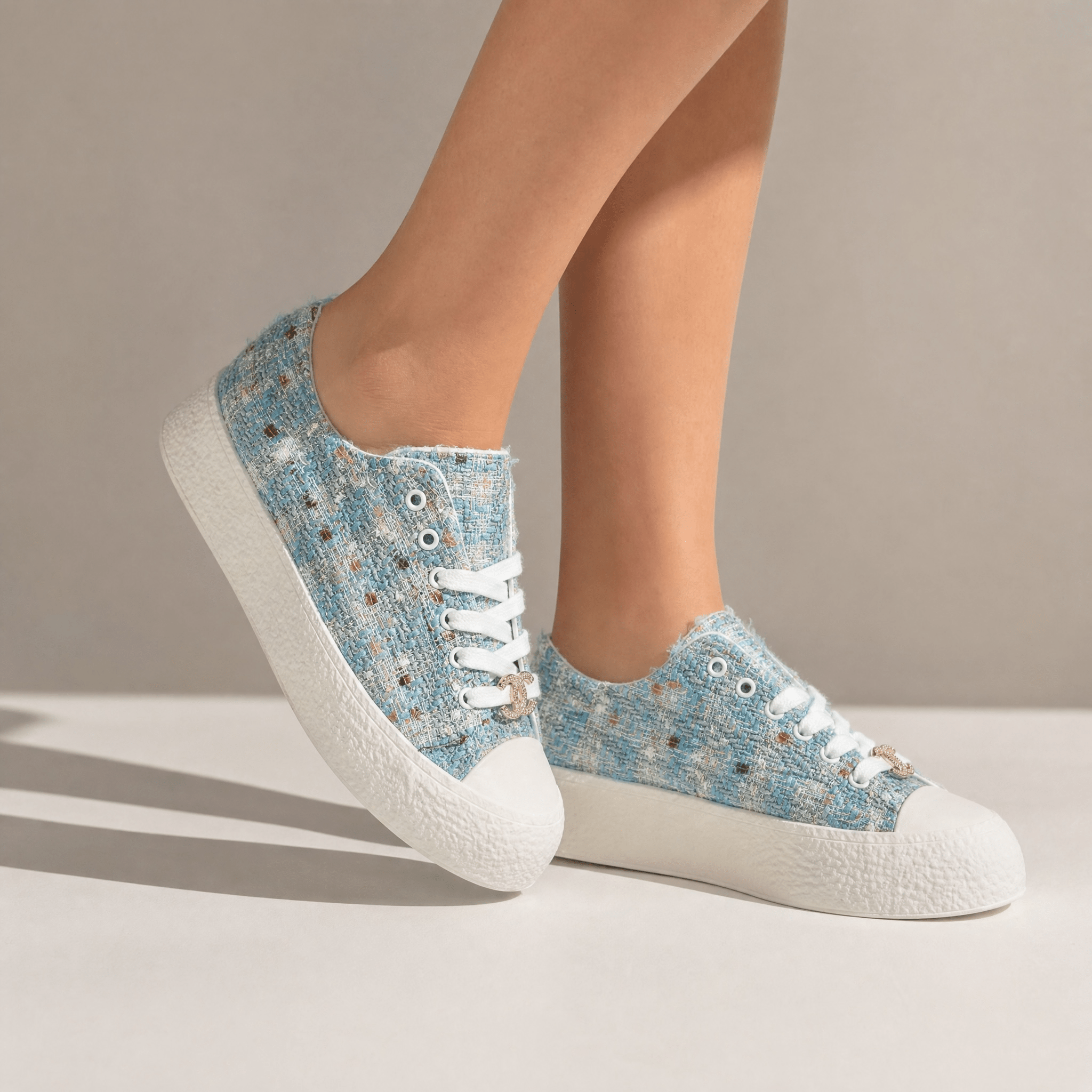 Chanel Tweed Platform Sneakers – Sky Blue Glam Edition 💎🩵