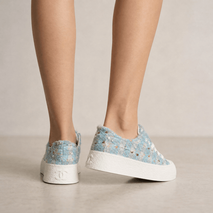 Chanel Tweed Platform Sneakers – Sky Blue Glam Edition 💎🩵