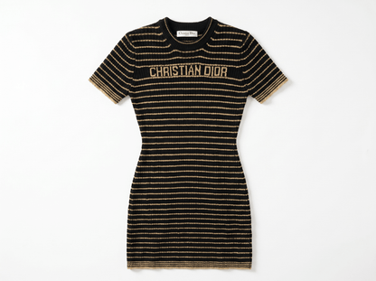 ✨ Christian Dior Black & Gold Striped Knit Mini Dress