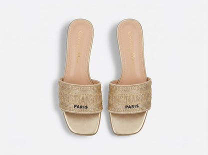 Christian Dior Dway Crystal Logo Slides – Gold ✨