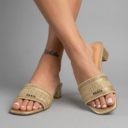 Christian Dior Dway Crystal Logo Slides – Gold ✨