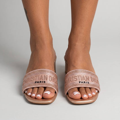 Christian Dior Dway Crystal Logo Slides – Nude Pink ✨