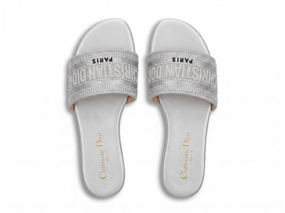 Christian Dior Dway Crystal Logo Slides – Silver Beach Edition ✨