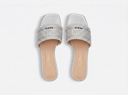 Christian Dior Dway Crystal Logo Slides – Silver ✨
