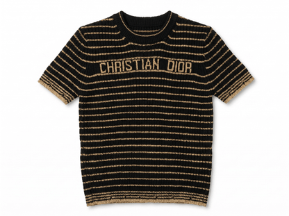 ✨ Christian Dior Metallic Stripe Knit Top – Black & Gold