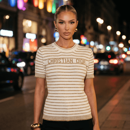 ✨ Christian Dior Metallic Stripe Knit Top