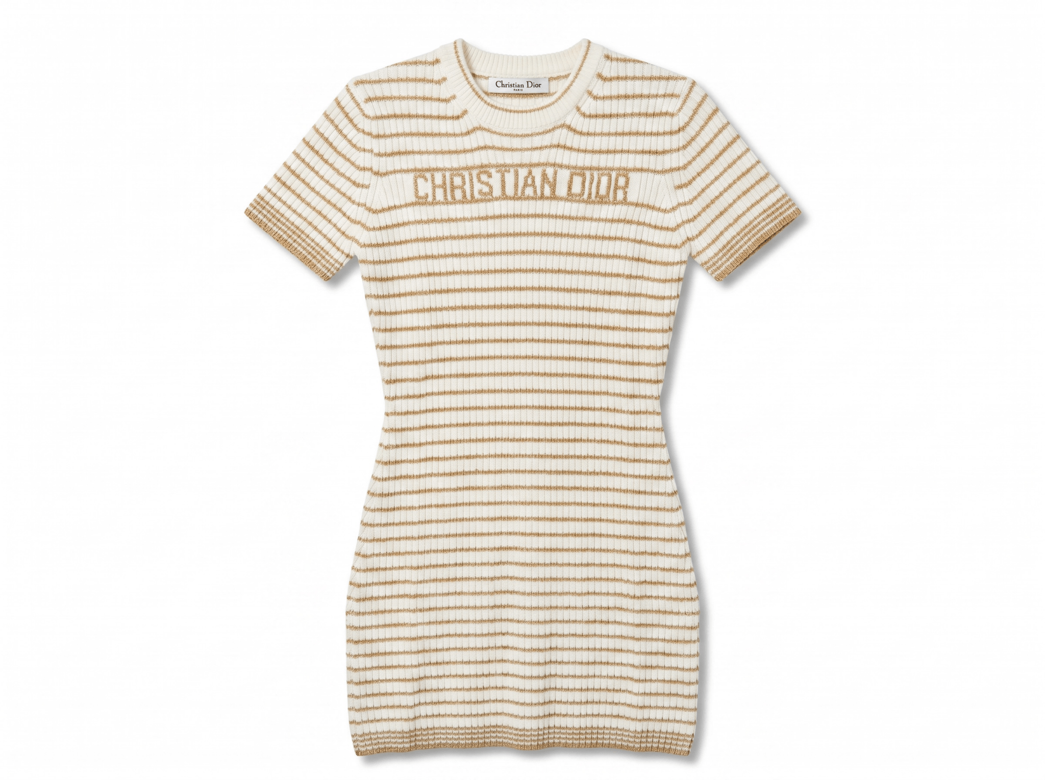 ✨ Christian Dior Striped Knit Mini Dress – Beige & Ivory