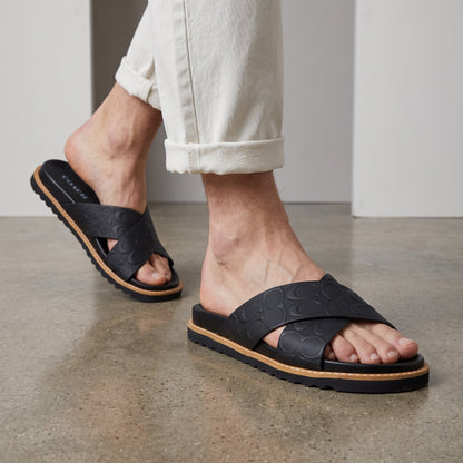 Coach Slide – Black Embossed Logo Sandal 🖤🩴