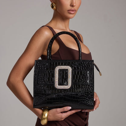Croc Tote – Black Crystal Buckle 👜💎