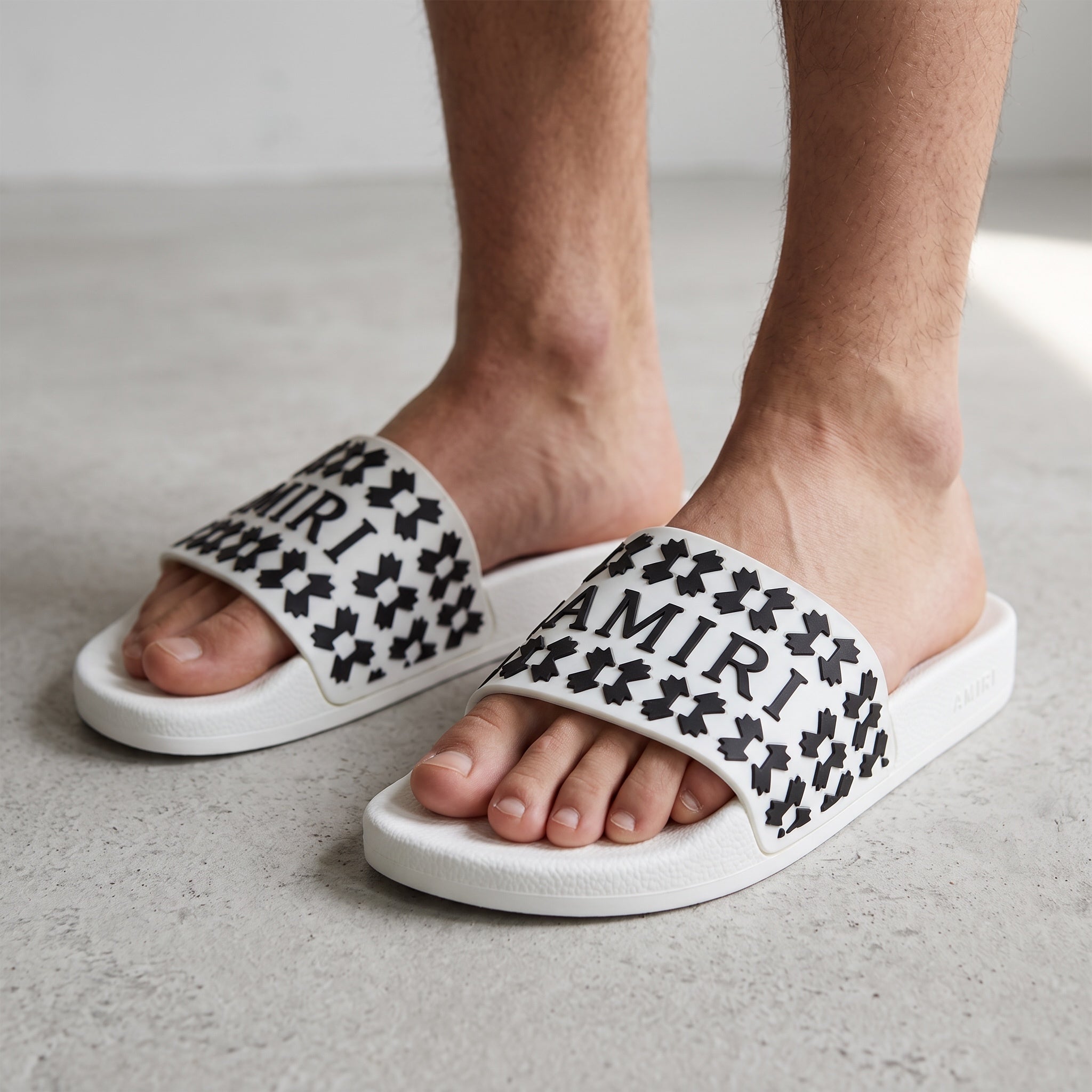 Amiri Logo Slides – White Rubber Sliders 🩴🖤