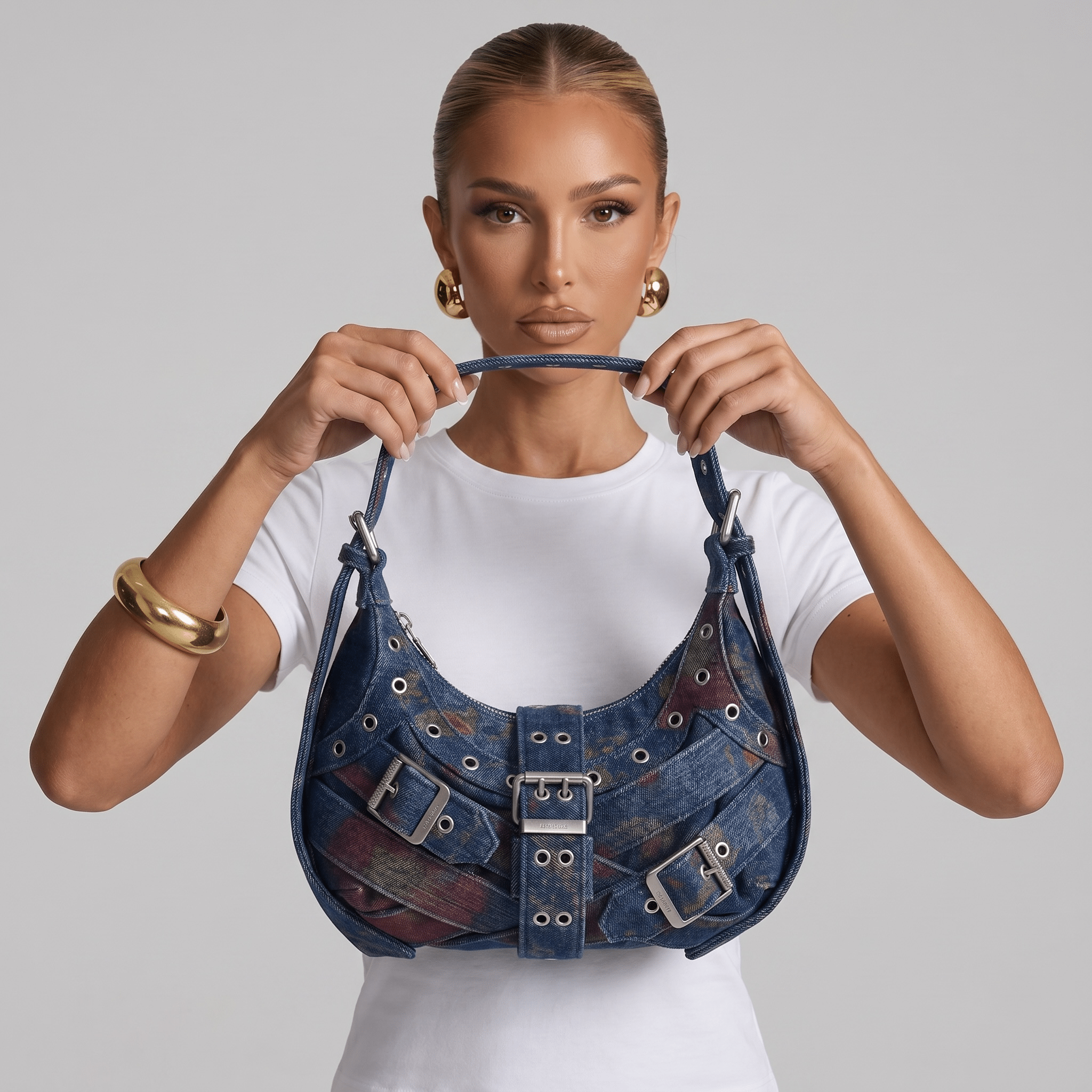 Desigual Denim Buckle Shoulder Bag – Edgy Studded Hobo Bag 💙🔥