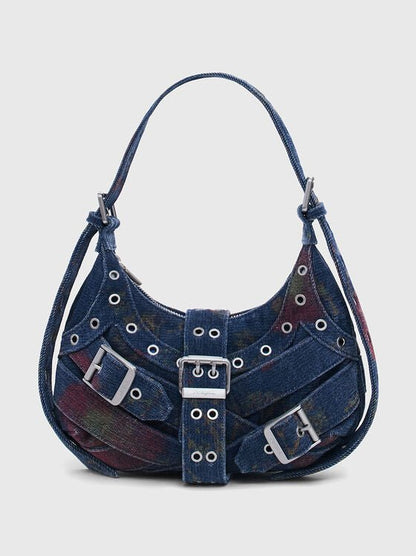 Desigual Denim Buckle Shoulder Bag – Edgy Studded Hobo Bag 💙🔥