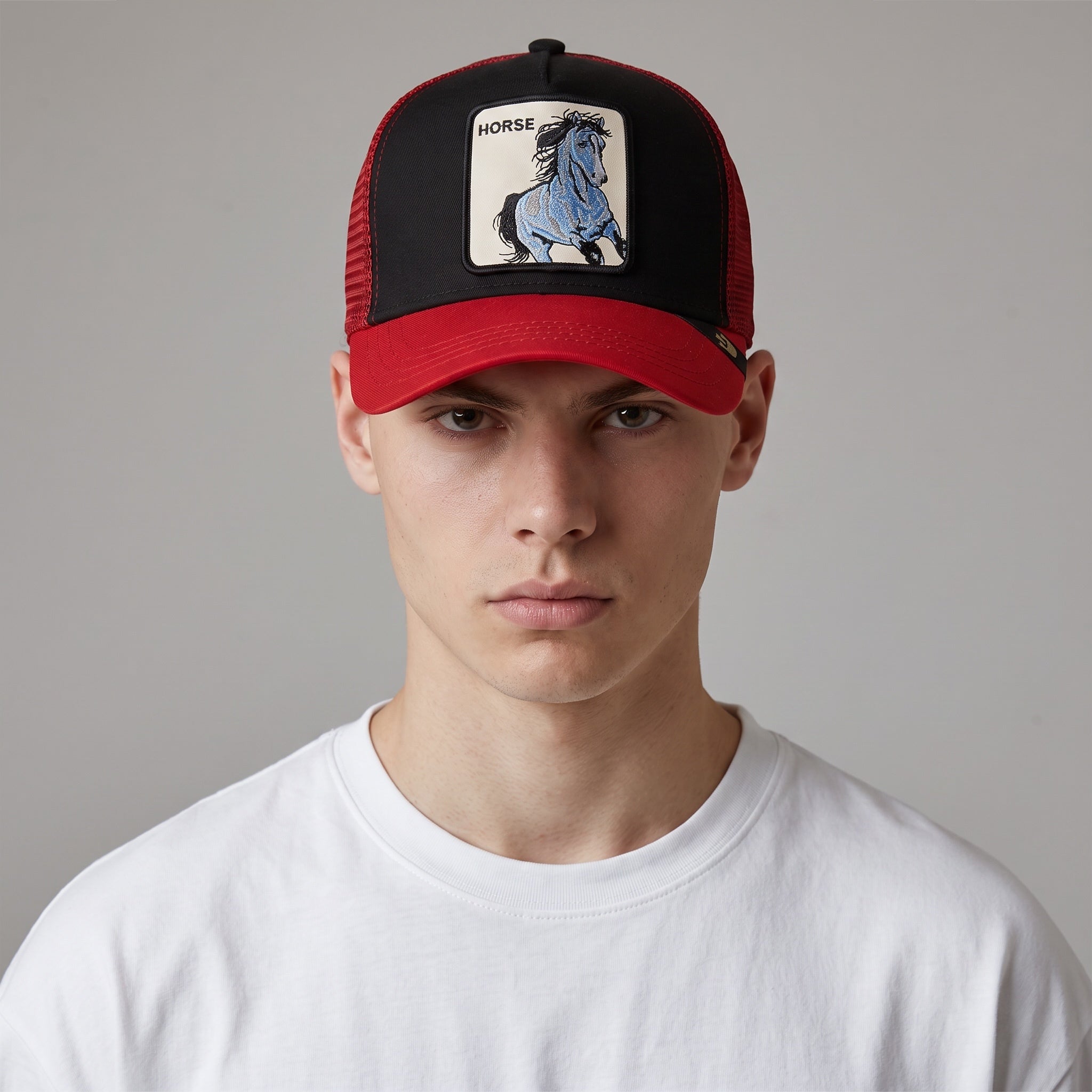 Horse Trucker Cap – Red & Black 🐎🧢