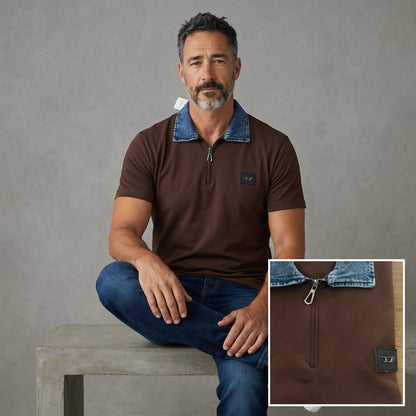 Diesel Denim Collar Half-Zip Polo – Chocolate Brown Edition 🤎👖