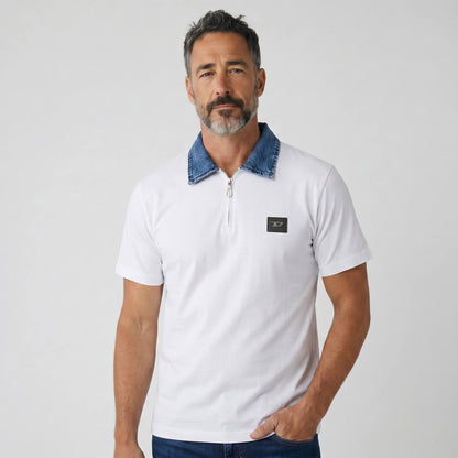 Diesel Denim Collar Zip Polo – Arctic White Edition 🤍💙