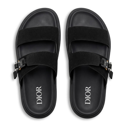 Dior Black Suede Double Strap Luxury Slides