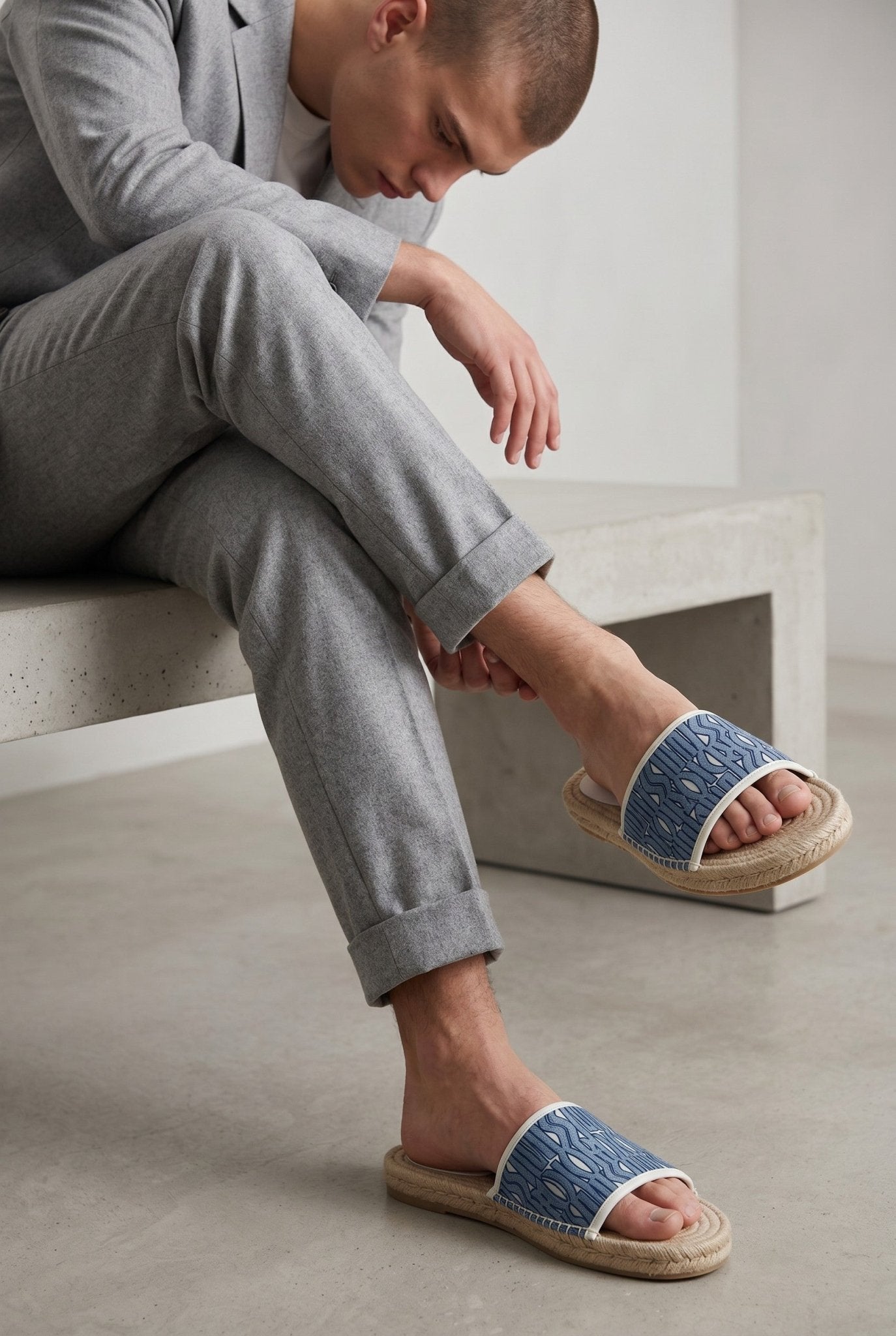 Dior Blue Oblique Rope Sole Slide Sandals
