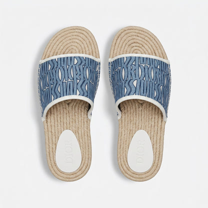 Dior Blue Oblique Rope Sole Slide Sandals
