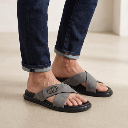 Dior Cross-Strap Suede Slide — Grey