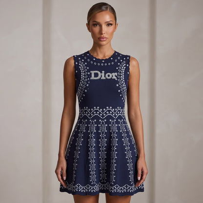Dior Fit-&-Flare Dress – Navy Logo ✨one size