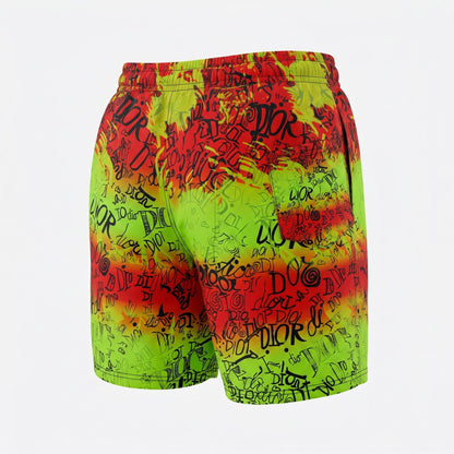 Dior Graffiti Splash Swim Shorts – Neon Yellow & Red 🎨🌴
