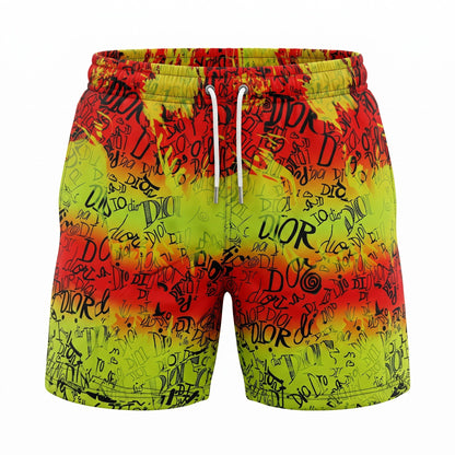 Dior Graffiti Splash Swim Shorts – Neon Yellow & Red 🎨🌴