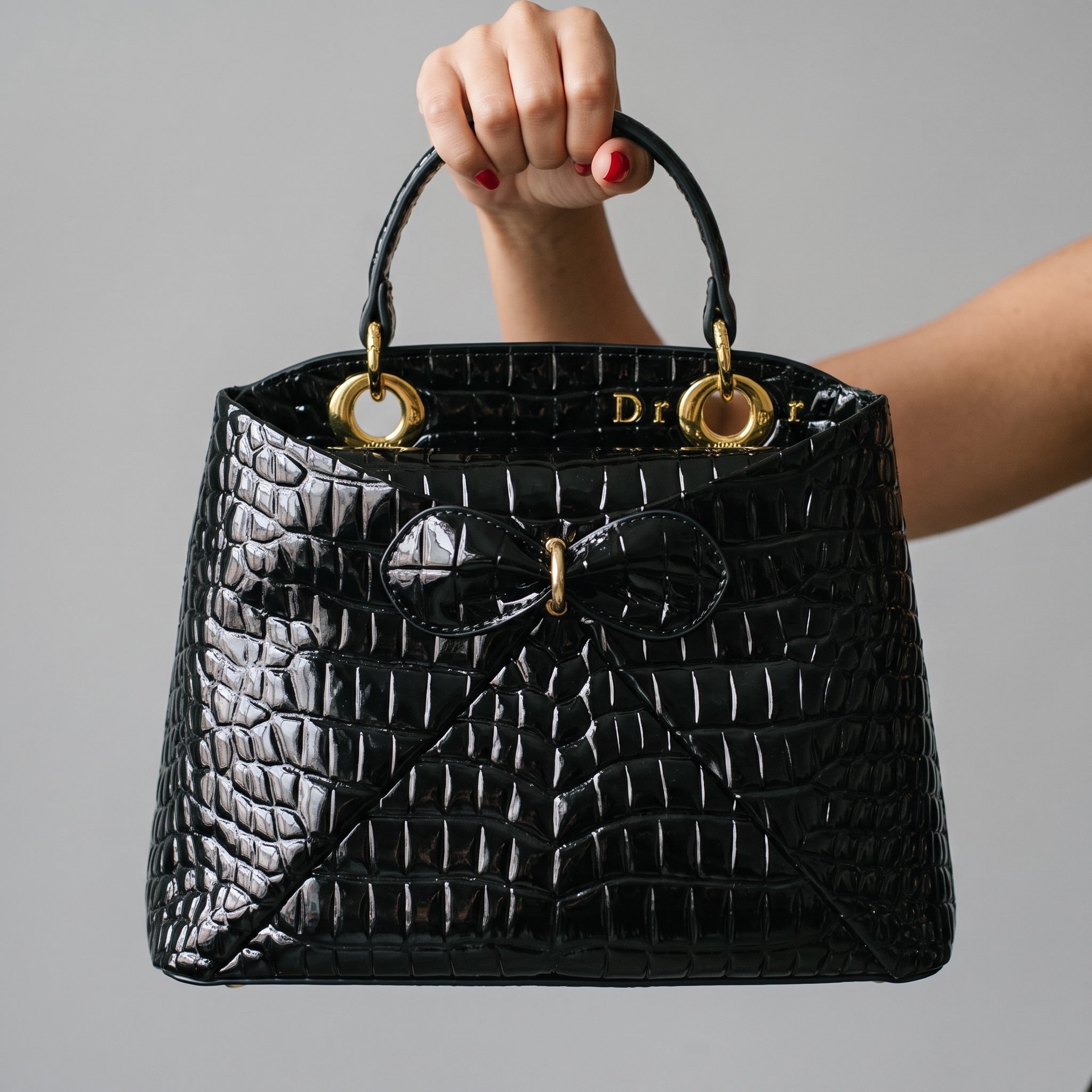 Dior Lady Tote Bag – Black Patent Croc Finish 🖤