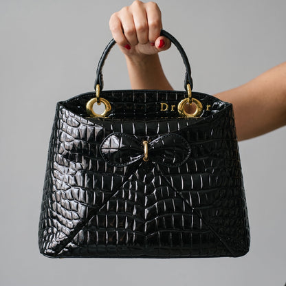 Dior Lady Tote Bag – Black Patent Croc Finish 🖤