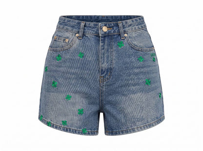 Dior Lucky Clover Embroidered Denim Shorts – Blue