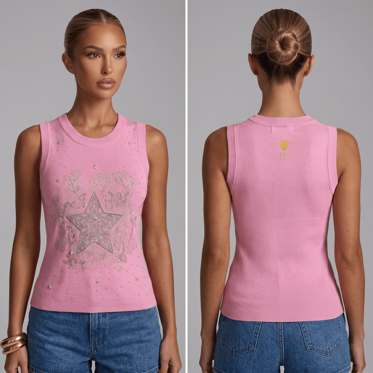 Dior Lucky Star Sleeveless Knit Top — Pink