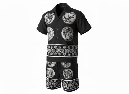 🖤 Dolce & Gabbana Baroque Coin Print Set – Luxury Statement Co-Ord 🩳👕🔥