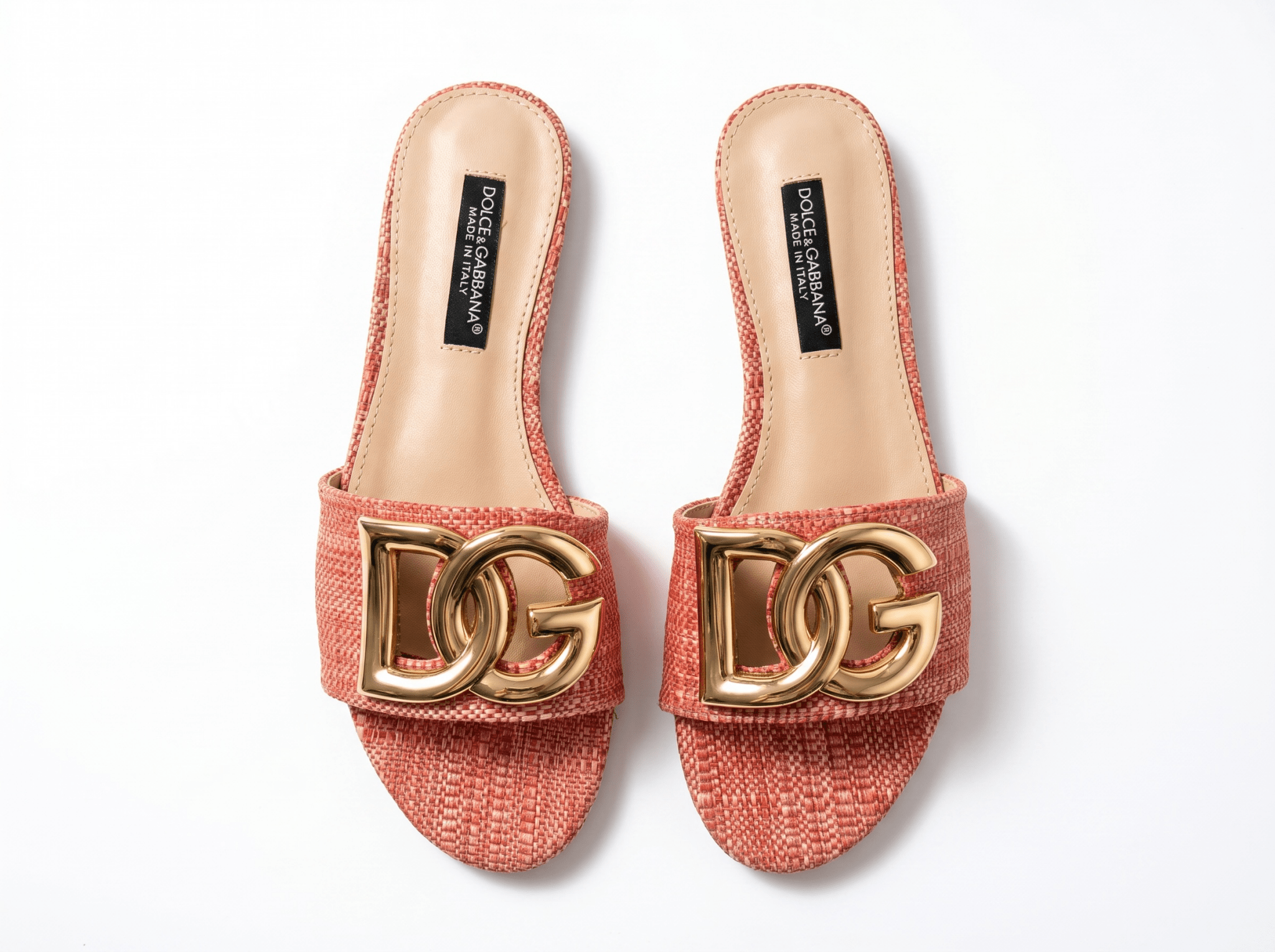 Dolce & Gabbana DG Raffia Slide Sandals – Blush Pink 🌸✨