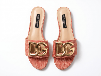 Dolce & Gabbana DG Raffia Slide Sandals – Blush Pink 🌸✨