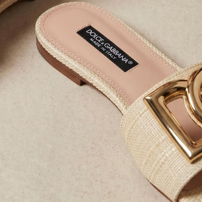 Dolce & Gabbana DG Raffia Slide Sandals – Natural Beige 🤍✨