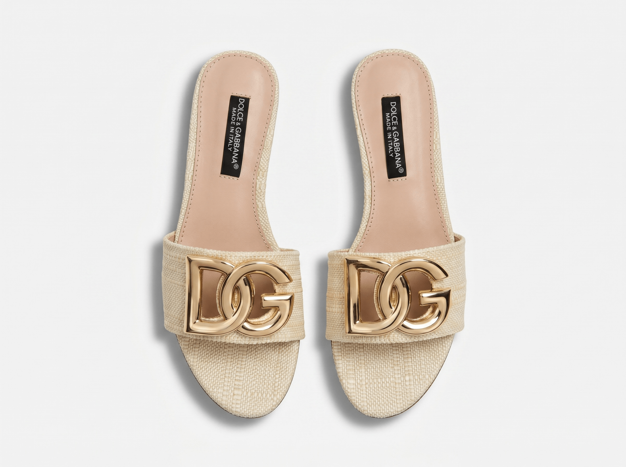 Dolce & Gabbana DG Raffia Slide Sandals – Natural Beige 🤍✨