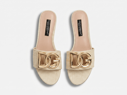 Dolce & Gabbana DG Raffia Slide Sandals – Natural Beige 🤍✨