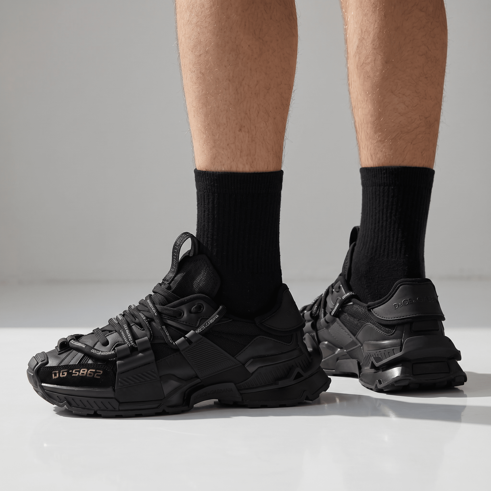 🖤🔥 Dolce & Gabbana DG-S862 Tactical Luxury Sneakers – Triple Black Edition 👟⚡